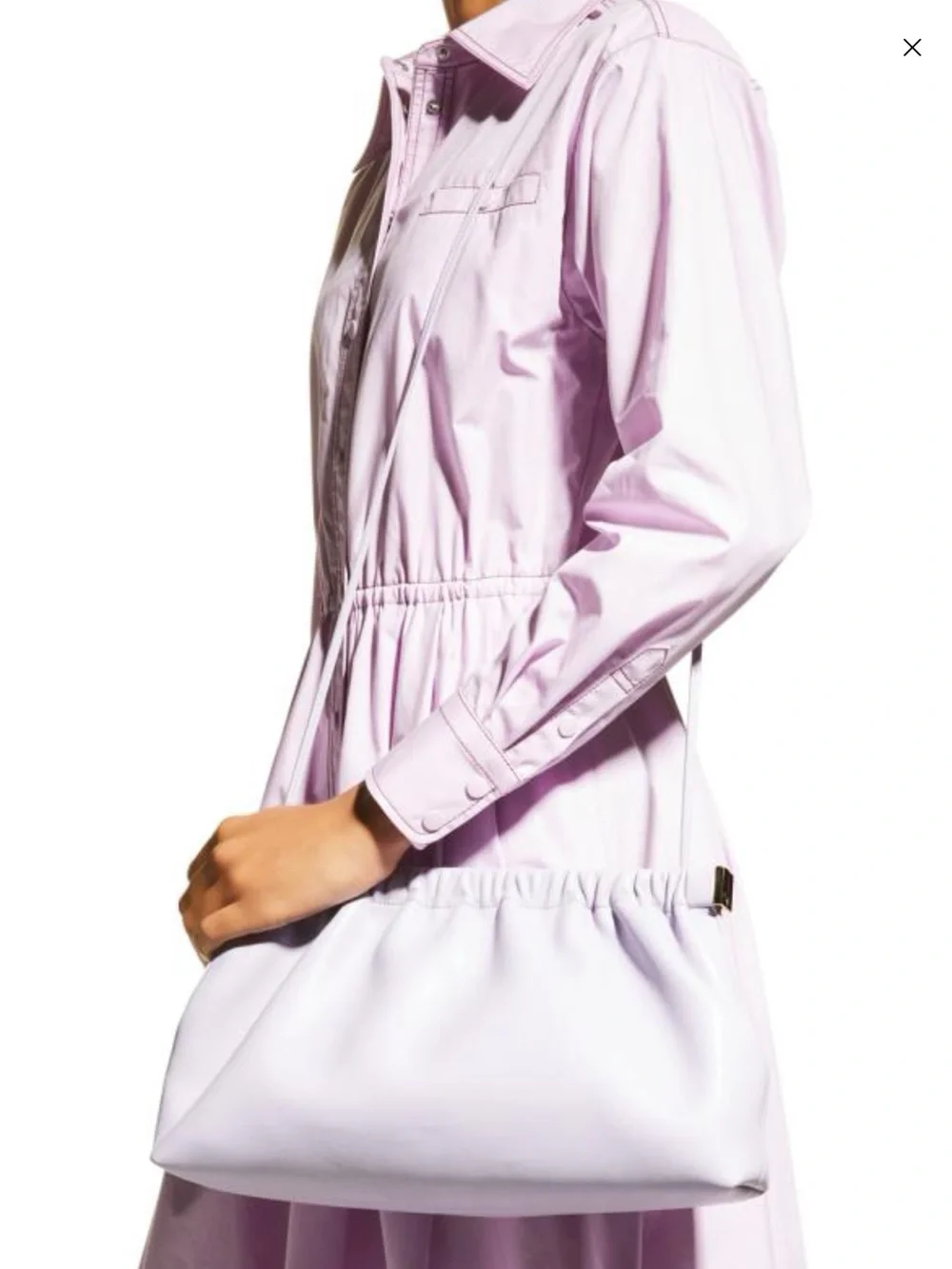Nanushka Lilac Gathered Leather Clutch with Gold Accents